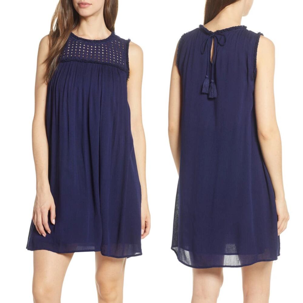Tommy Bahama Crinkle Rayon Sleeveless Dress Swim Cover-Up Medium Navy Blue Gauzy